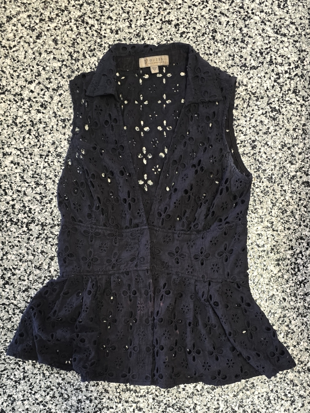 Guess Eyelet Sleeveless Peplum Top in Black